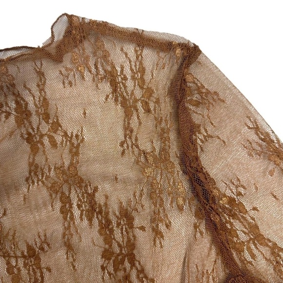 Lace Long Sleeve Sheer Top Perfect for Layering Women's XXL in Brown - Picture 3 of 5